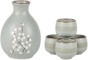 Ebros Gift Traditional Ceremony Blue Plum Sakura Cherry Blossoms Porcelain Pottery Japanese Rice Wine Sake 5 Piece Set Of 1 Tokkuri Serving Flask 9oz With 4 Ochoko Cups 1.5oz