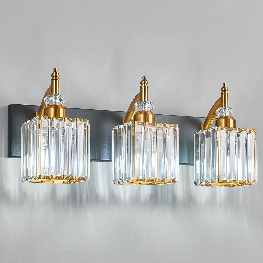 Crystal Vanity Lights - Black Gold 3 Light Bathroom Vanity Light Fixtures Over Mirror Modern Vanity Light