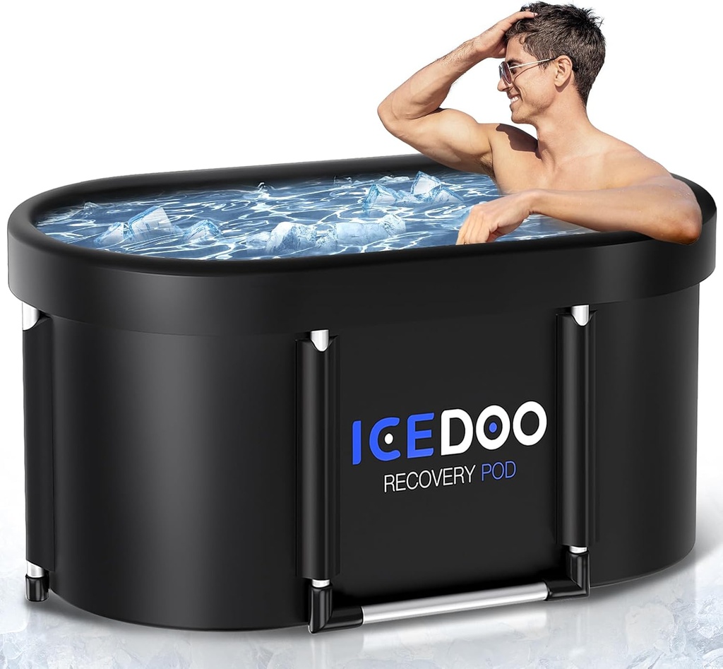 Upgraded 112-Gal Oval Ice Bath Tub with Air Ring, Portable Multi-Layered Cold Plunge Tub - Foldable & Inflatable, with Lid