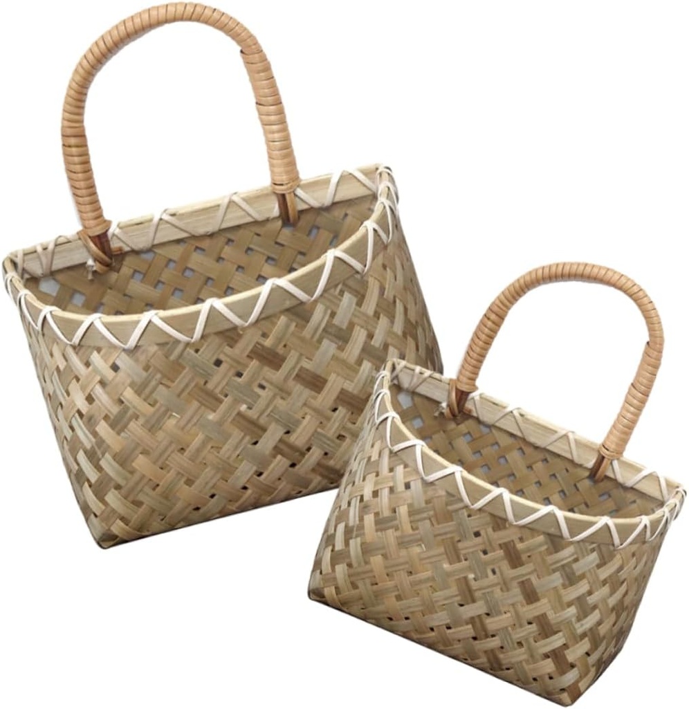 2pcs Long Storage Basket Spices Organizer Wall Hanging Kitchen Woven Basket for Ginger Garlic