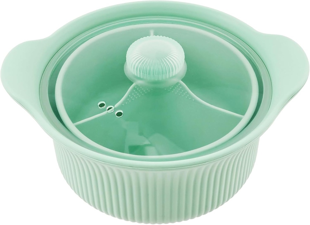42oz Microwave Silicone Steamer 3 Compartmented for Vegetables/Fish/Baby Food, Oven & Dishwasher Safe, Easy Clean, Microwave Pot with Handle & Lid, 100% Food Grade Steamer Bowl(green,L)