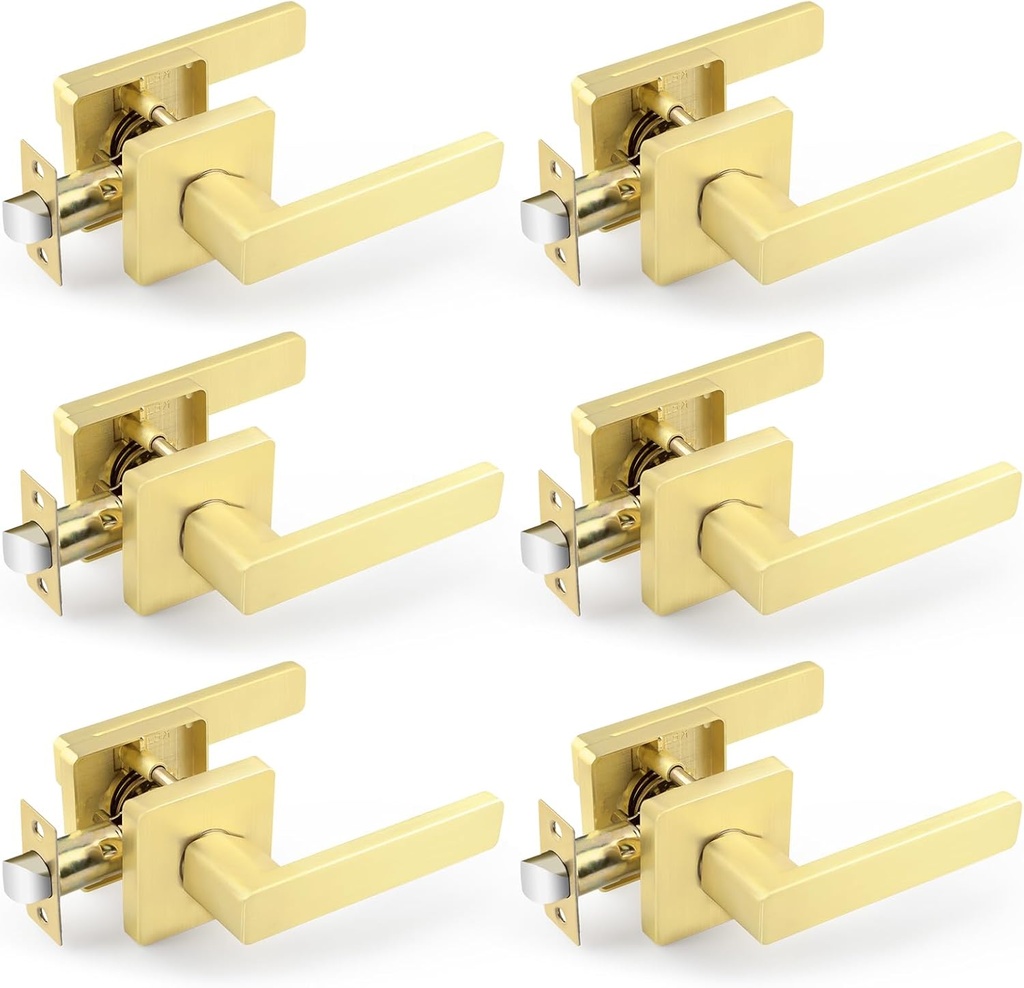 EHOMEWARE 6 Pack Passage Lever Door Handle, Gold Heavy Duty Door Levers Brass Interior Door Handles for Closet Keyless Indoor Door Locks