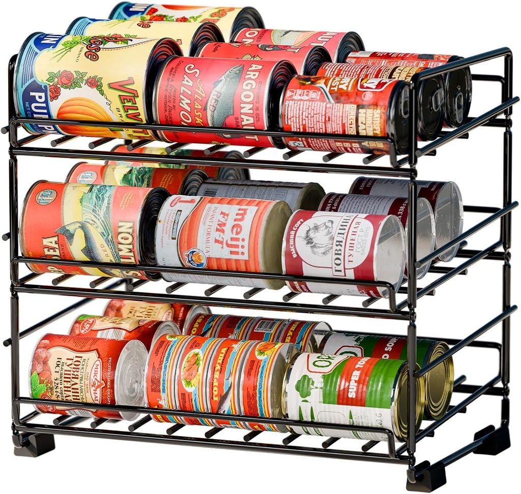 SUFAUY 3 Tier Can Organizer for Pantry, Holds 36 Cans, Heavy Duty Metal, Black