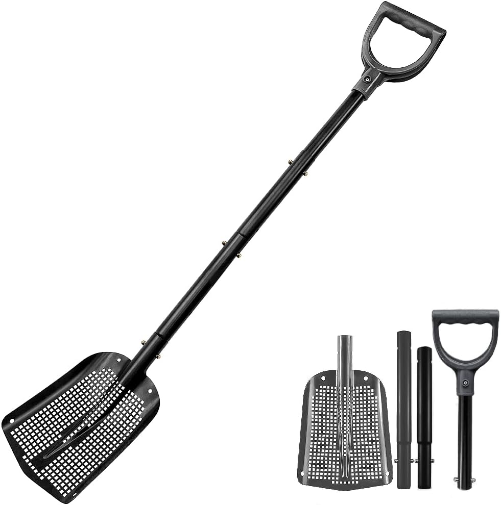 Sifting Shovel, Sand Sifter for Beach Fun, Sifting Shovel for Chicken Coop or Farm Goat Stall Sand Poop Cleaning with Adjustable Length and Storage Bag