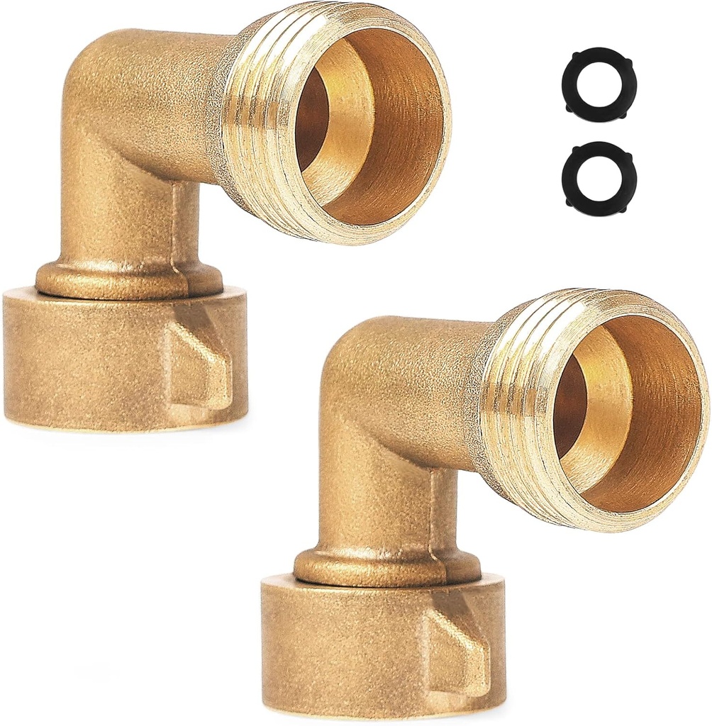 90 Degree Hose Elbow, Garden Hose Elbow For RV Water Hoses, 3/4" Solid Brass Hose Connect, Residential Outdoor Faucets, Rv Freshwater Hoses &Fittings 2 Pack
