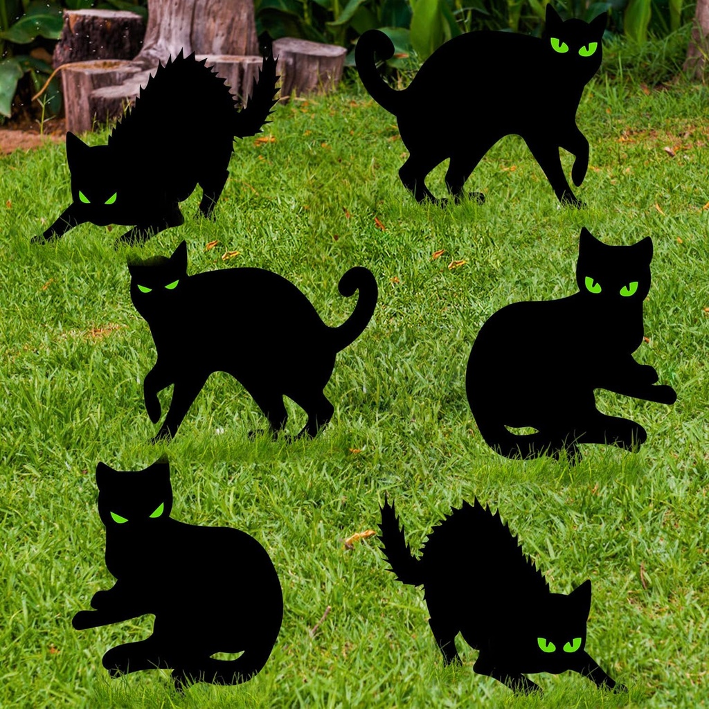 Halloween Decorations Outdoor - 6 Pack Corrugated Plastic Black Cat Decor with Stakes, Glow in The Dark Eyes Scary Silhouette Yard Signs, Waterproof for Garden Graveyard Patio Party Lawn