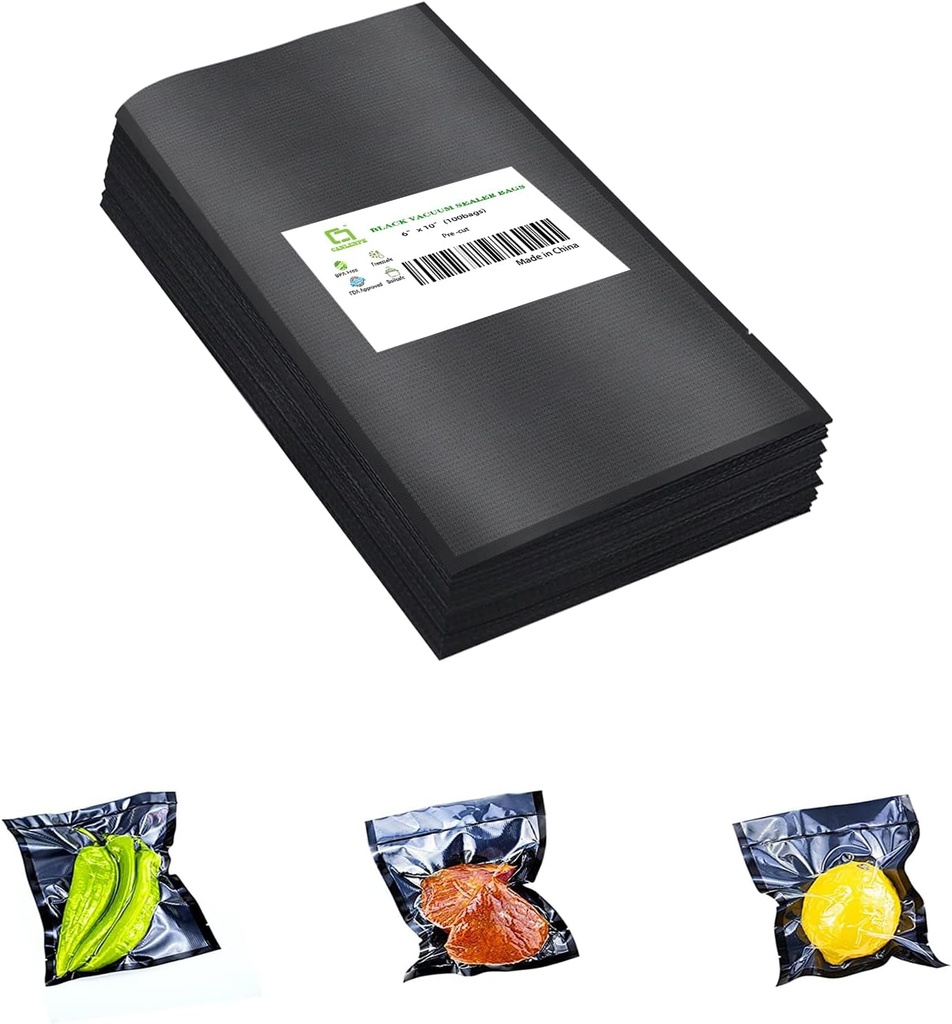 CANLENPK 6x10Inch/15x25cm Black Back and Clear Front Vacuum Sealer Bags,Food Storage Bag,Seal Meal Snack Fruit Nut,Boil Steam Heat Freeze,Commercial Grade Heavy Duty Sealable Bags (100PCS)