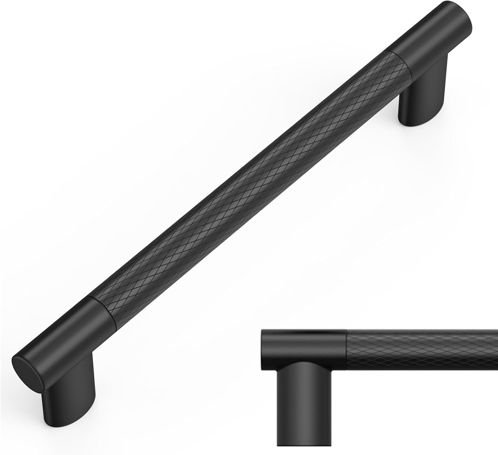 Amerdeco 10 Pack Matte Black Knurled Cabinet Pulls 5 Inch Hole Center Kitchen Cabinet Handles for Drawer Cupboard and Wardrobe ZH0038