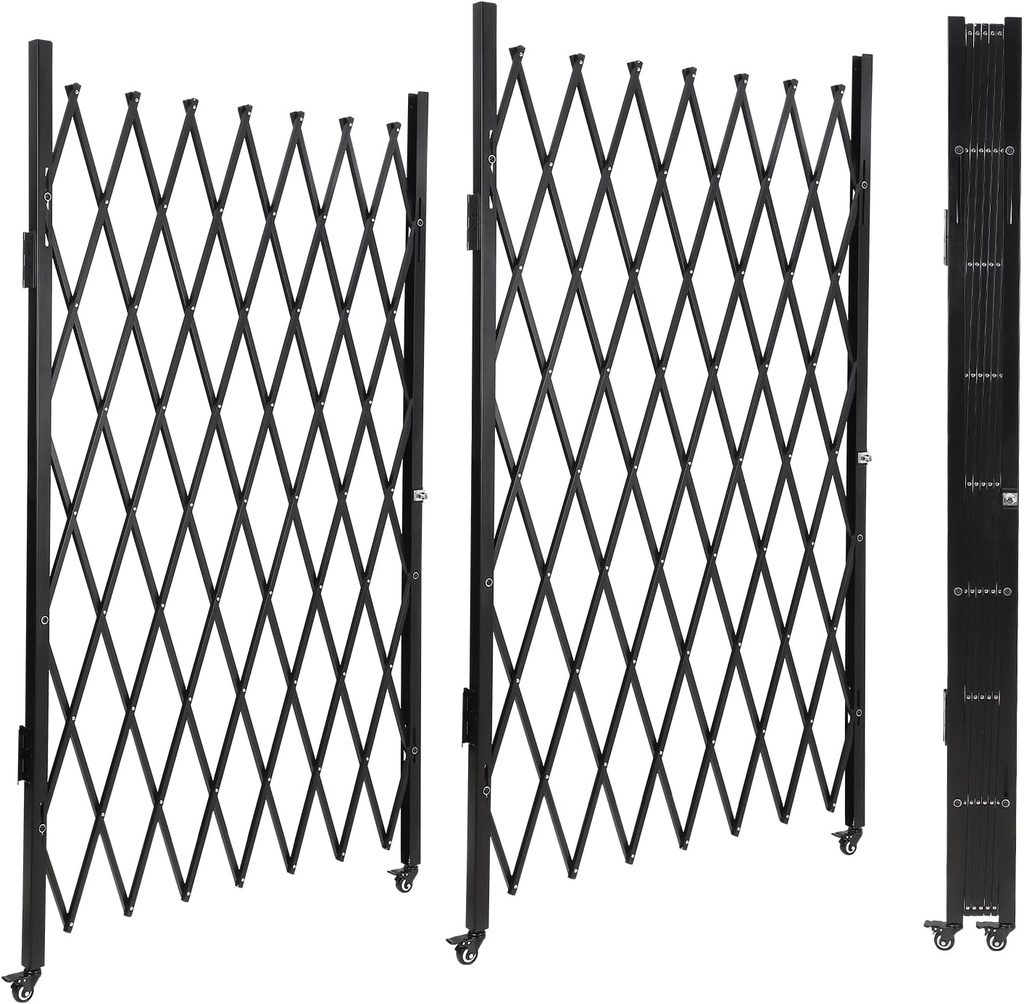 Double Foldable Security Gate 61" H x 122" W Aluminum Expandable Fence Portable Safety Barrier with Casters Retractable Driveway Gates 360°Rolling Barricade Gate Mobile Barricade Safety Barrier Black