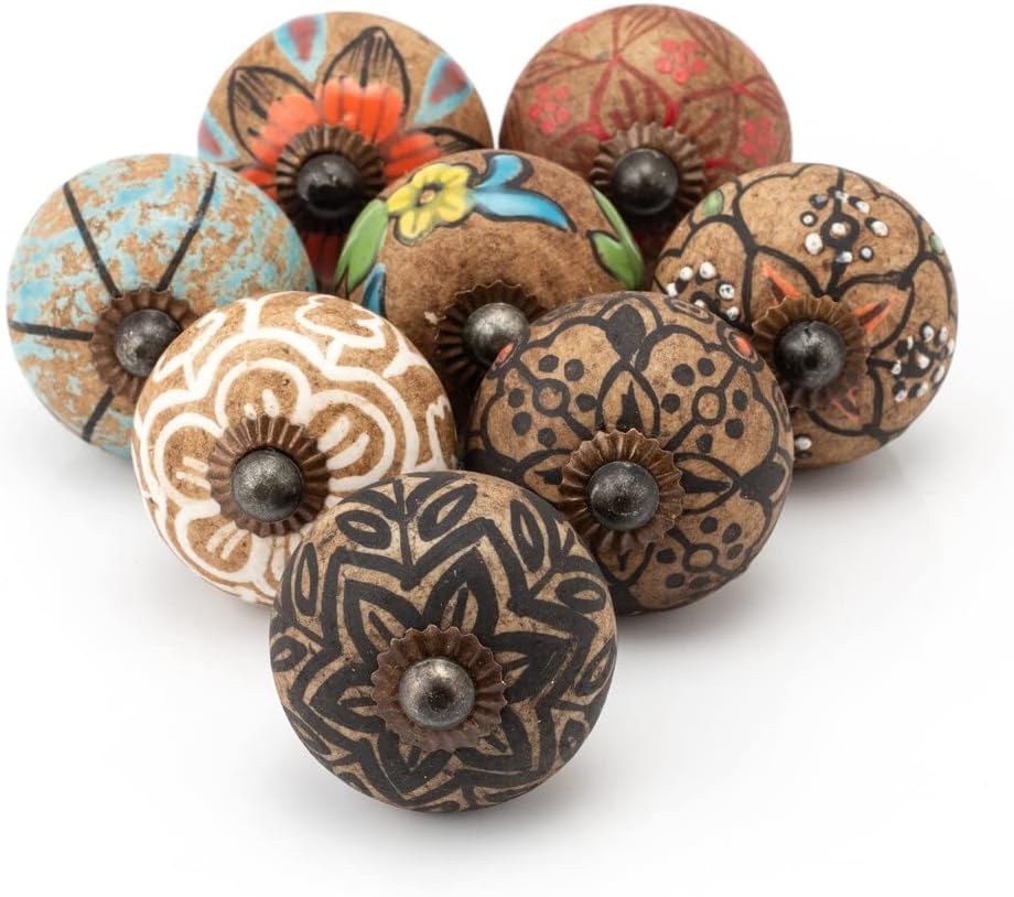ATCUSA Premium Knobs for Cabinets Drawers - Choose ur Set - Vintage Styled Ceramic Knobs and Pulls Sets - Hand Painted Cabinets Drawers Dresser Knobs - Furniture Door Knobs (12)