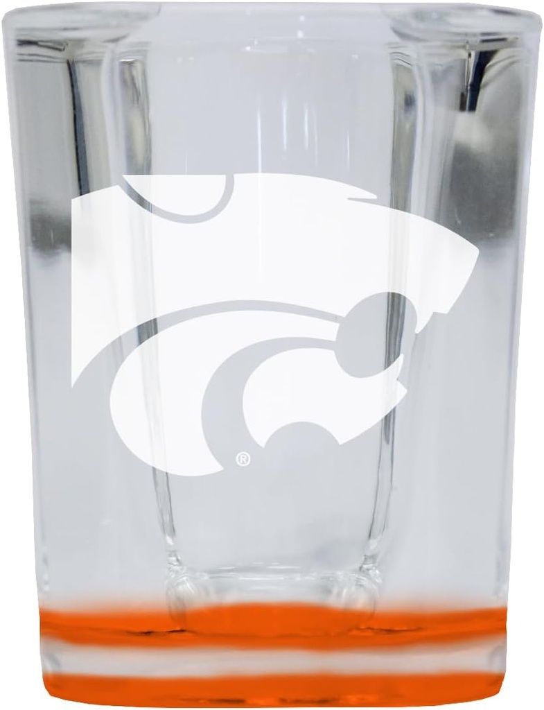 R and R Imports Kansas State Wildcats 2 Ounce Engraved Shot Glass Square Orange Base Officially Licensed Collegiate Product 2-Pack