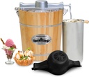 Elite Gourmet EIM402 Old Fashioned 4 Quart Vintage Wood Bucket Electric Ice Cream Maker Machine, Bonus Classic Die-Cast Hand Crank for Churning, Uses Ice and Rock Salt Churns Ice Cream in Minutes
