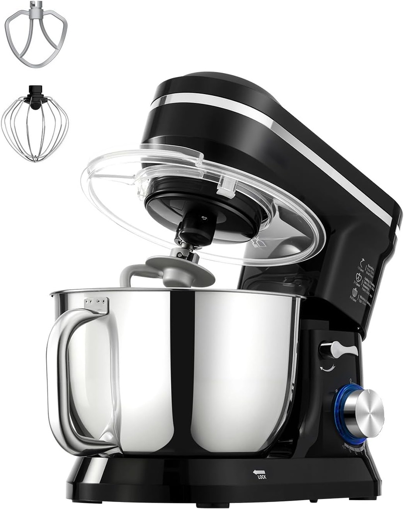 Happybuy Stand Mixer, 5QT Dough Mixer, 10+ Speeds Tilt-Head Food Blender, Kitchen Mixer with Stainless Steel Bowl, Dough Hook, Wire Whip, Beater, Scraper, Household Stand Mixer for Baking and Mixing