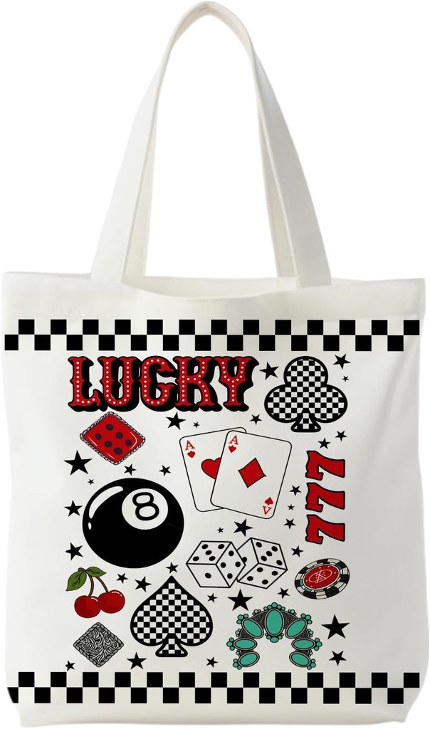 NATSUNO Western Canvas Tote Bag, Western Stuff Gifts for Women, Trendy Retro Funky Country Lucky Cowgirl Canvas Tote Bag, Reusable Grocery Bags Shopping Bags