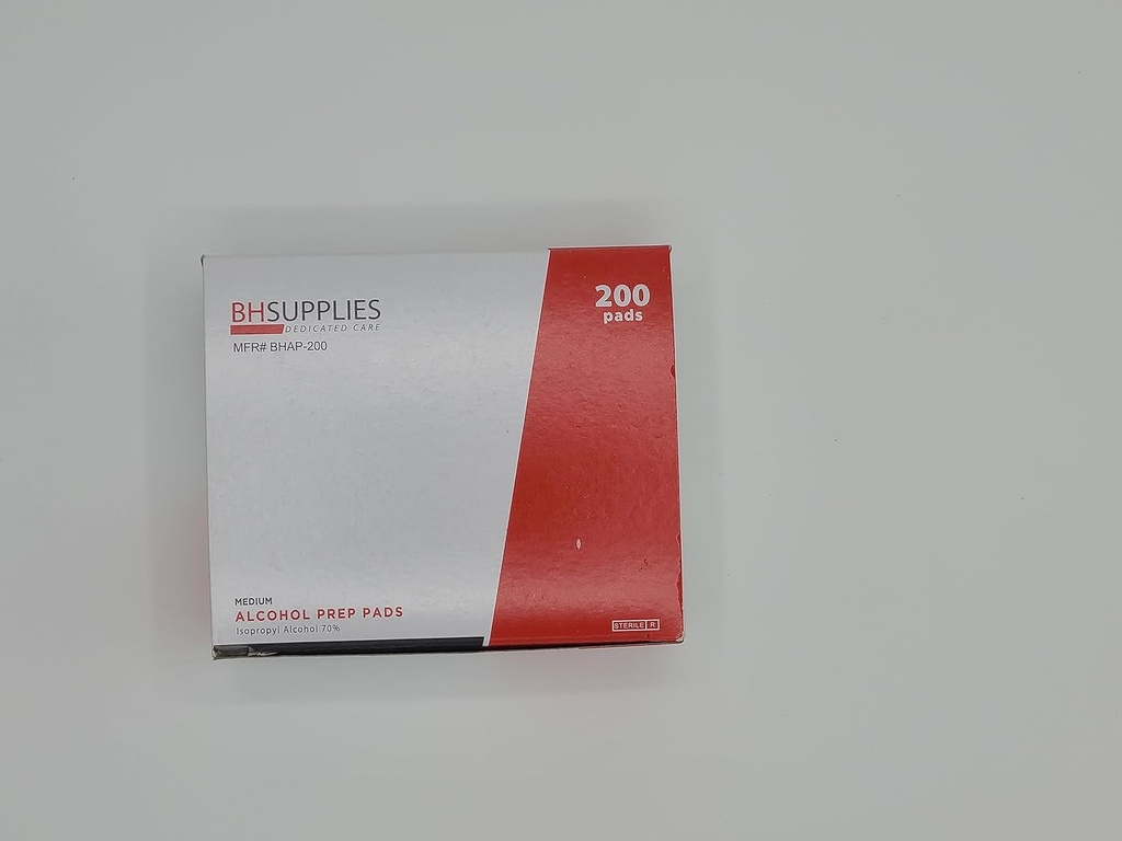 BH Supplies Alcohol Prep Pad Sterile, Medium 2-Ply, 200 Count - Saturated with 70% Alcohol