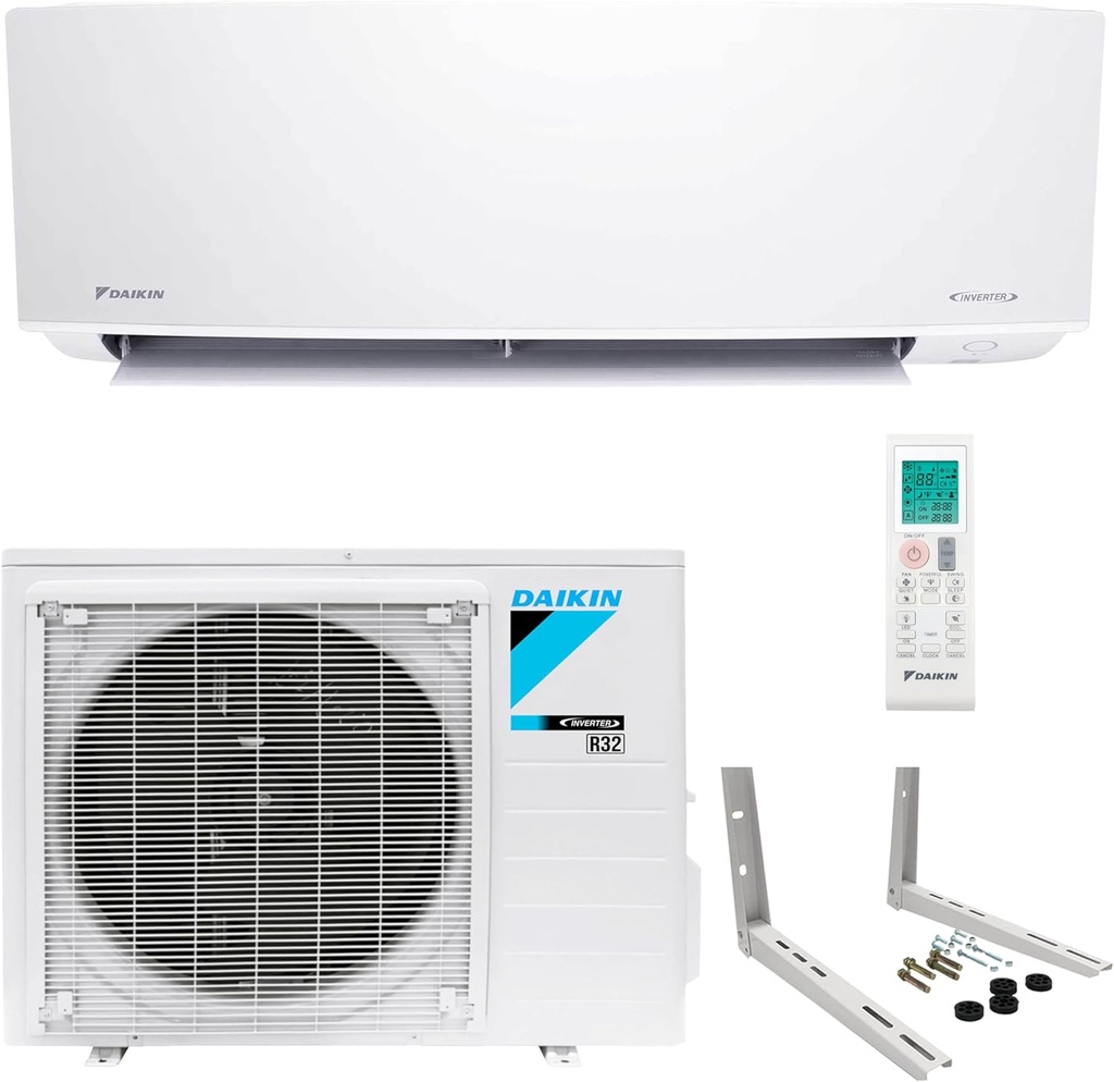 Daikin 18,000 BTU 18 SEER2 Entra R32 Series Ductless Mini Split Heat Pump System w/Wall Mounting Bracket (230V), White, RXC18+FTXC18+WAFP24