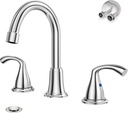 Phiestina 8 Inch Widespread Chrome Bathroom Sink Faucet, 2 Handle 3 Hole Bathroom Faucet with Metal Pop up Drain and Water Supply Lines, WFJC180-C