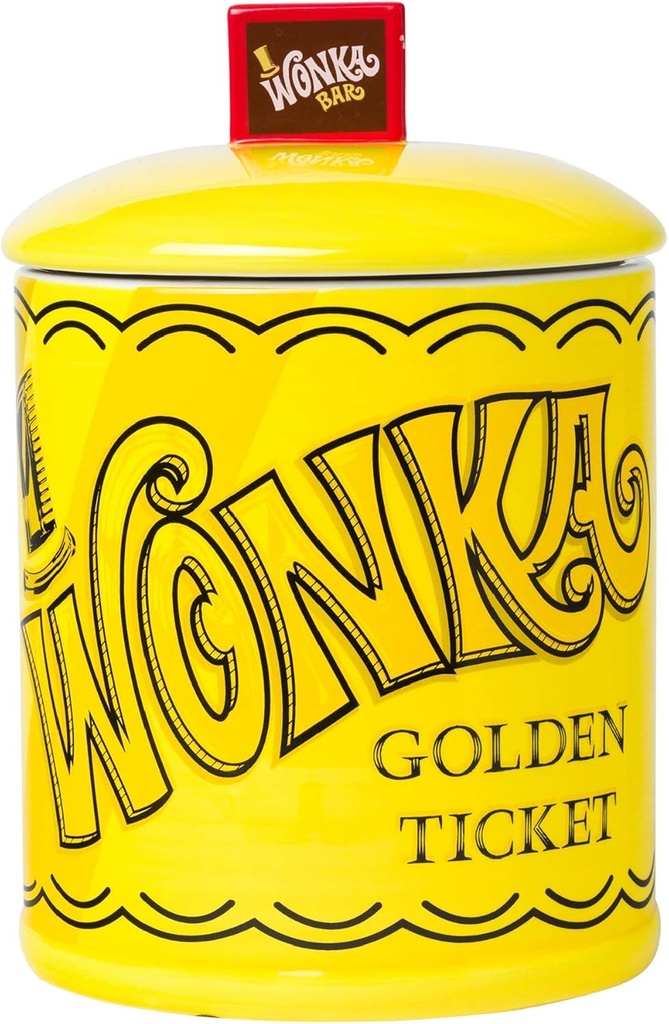 Silver Buffalo Willy Wonka and the Chocolate Factory Wonka Bar Golden Ticket Ceramic Cookie Snack Jar (Large)