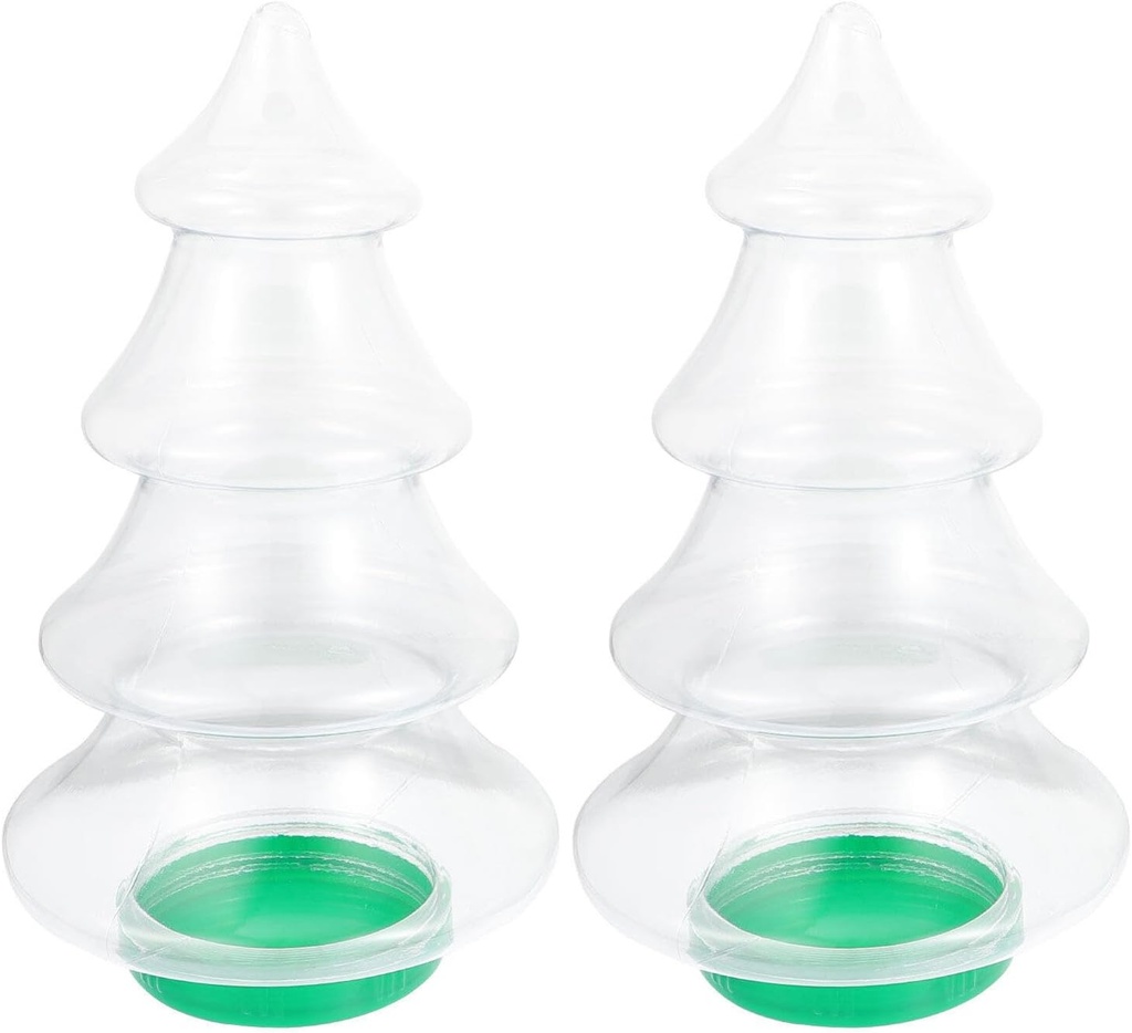 TOYANDONA 2pcs Large Christmas Tree Candy Jar with Lid Xmas Plastic Candy Cookie Sugar Bottle Xmas Tree Shaped Storage Bottles for Christmas Holiday Party Supplies