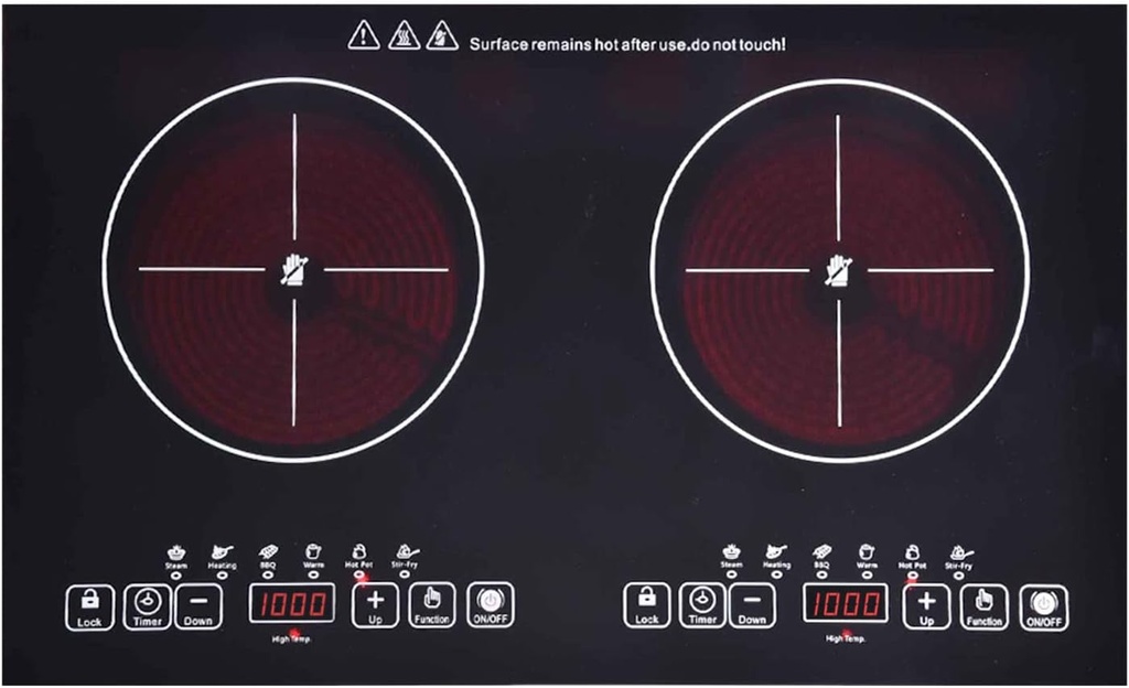 24 inch 2 Burners Electric Cooktop 110V Ceramic Electric Stove with 2 Cooktops 2200W Ajustable portable Electric Cooktop for Cooking(2 Burner Countertop)