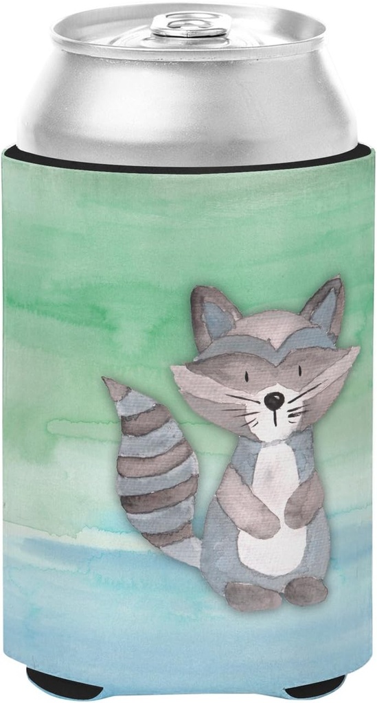 Caroline's Treasures BB7438CC Raccoon Watercolor Can or Bottle Hugger Cooler Washable Drink Sleeve Collapsible Beverage Insulated Holder, Can Hugger, Multicolor