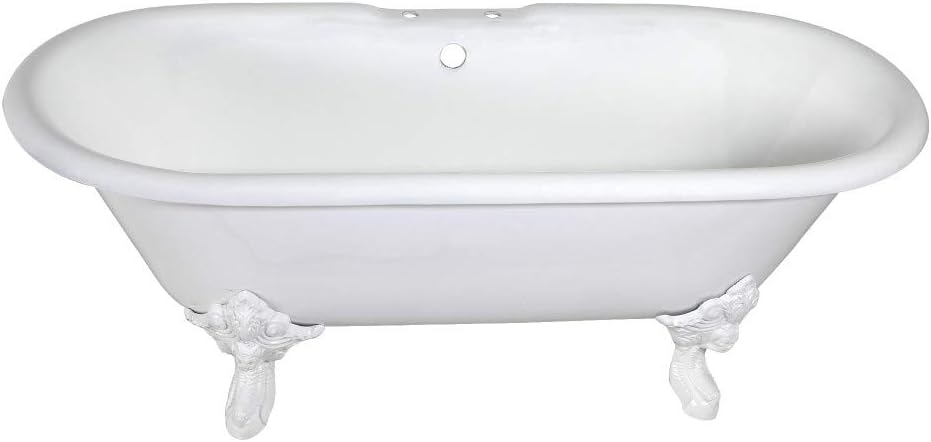 Aqua Eden VCT7DE7232NLW 72-Inch Cast Iron Double Ended Clawfoot Tub with 7-Inch Faucet Drillings, White