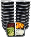 Green Direct 3 Compartment Meal Prep Containers With Lids, Disposable Plastic Lunch Food Storage Containers, To Go Take Out Freezer & Microwave Safe For Leftover, Bento Box Pack of 10