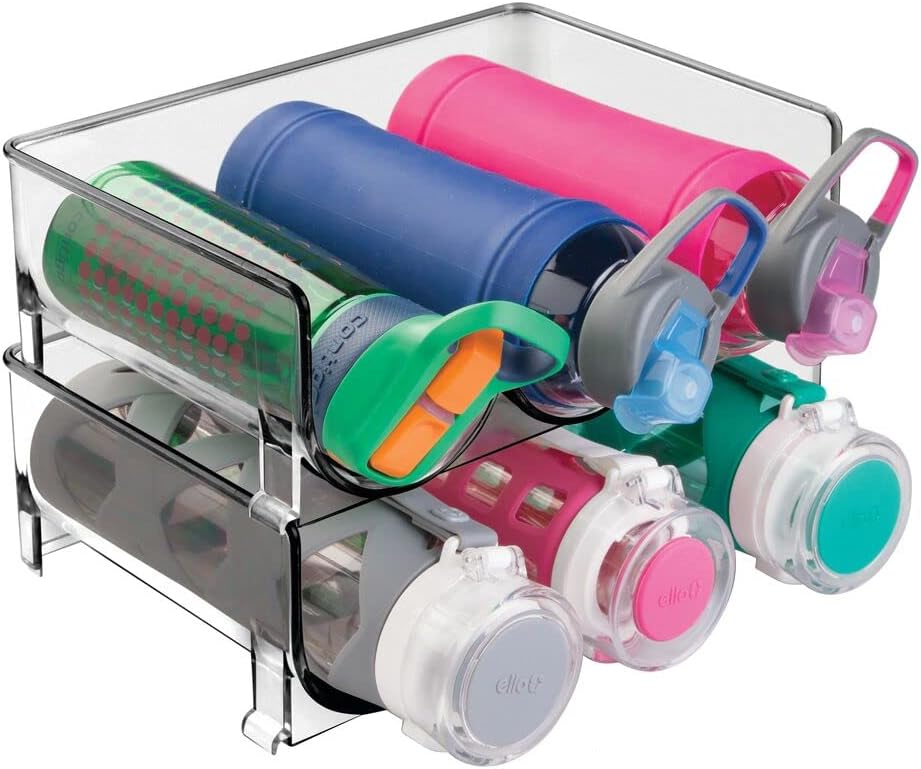 mDesign Stackable Plastic 3 Bottle Refrigerator Wine Rack - Kitchen Storage Organizer for Champagne, Wine or Water Bottles - Stacking Wine Organizer for Fridge - Ligne Collection - 2 Pack - Smoke Tint