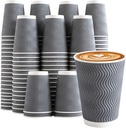 Coffee Cups 12 oz 120 Pack, Corrugated Insulated Ripple Wall Disposable Paper Coffee Cups 12oz, To Go for Hot Beverage or Cold Drinks Office/Home/Cafe/Party/Travel (Gray)