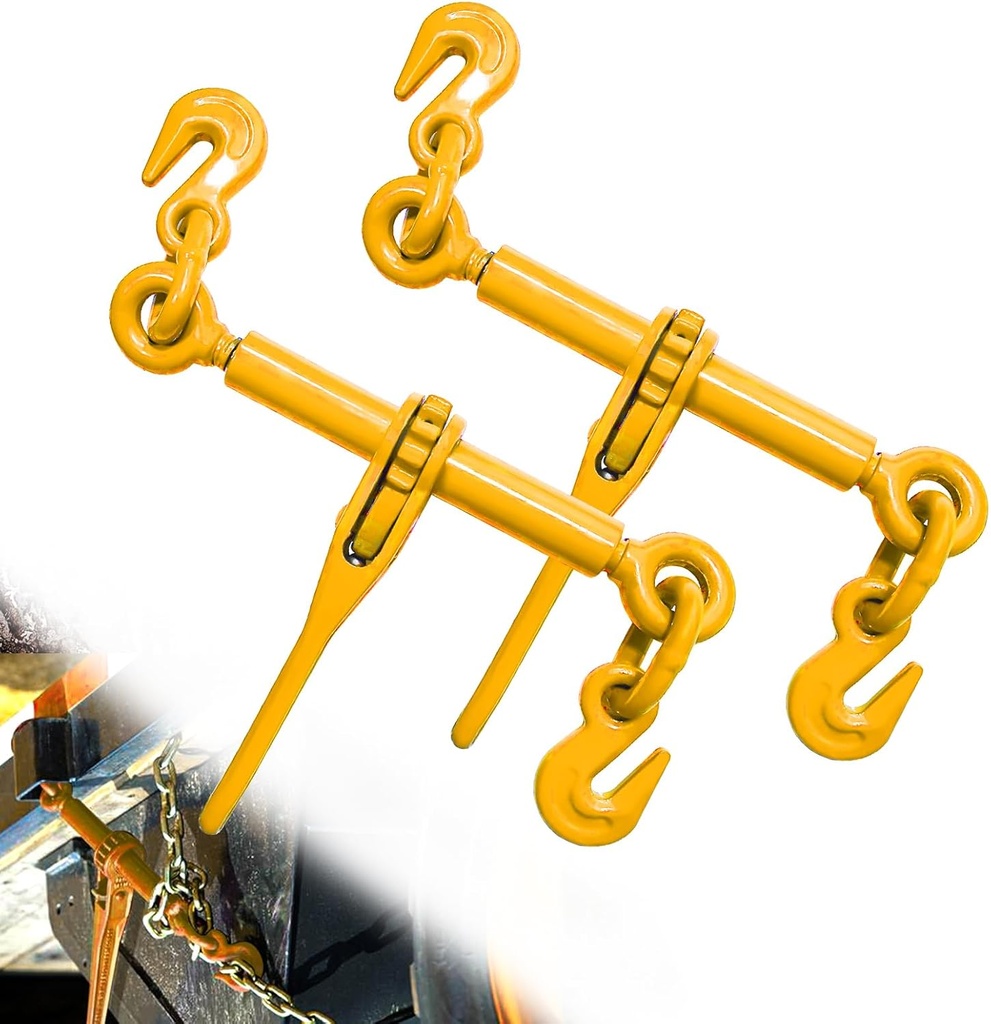 Ratchet Chain Binders 1/4''- 5/16'', Load Binder with G70 Grab Hooks, Adjustable 1/4" Binder for 1/4 Chains, 2200 Pounds Working Load Limit- Heavy Duty Ratchet Binders for Towing (2 Pack)