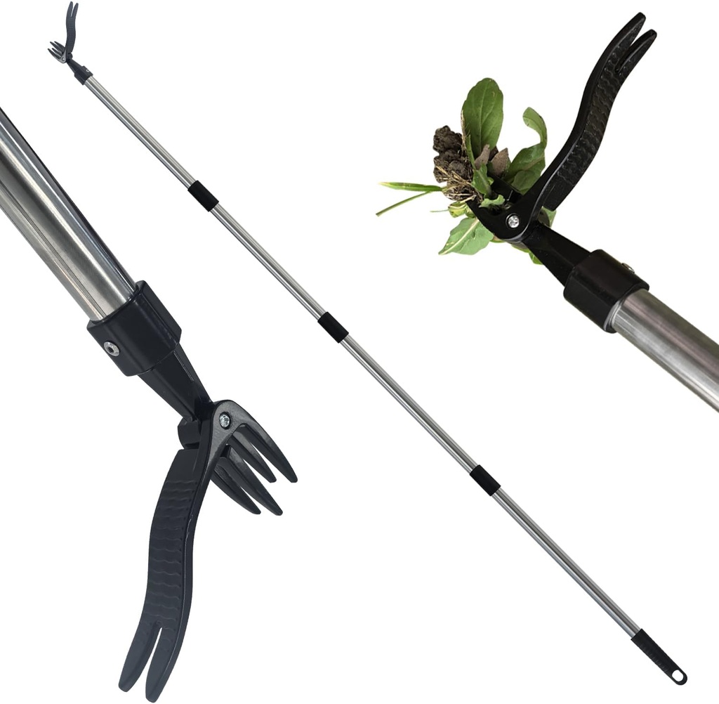 58’’ Weed Remover Tool, 4 Claw Steel Head Stand Up Weed Puller Tool with Extended Handle, Garden Lawn Weed Tool for Lawn Yard and Garden