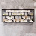 Wine Storage Rack Wall Mounted with LED Light,Metal Floating Shelves with Hanging Wine Glass Holder,Liquor Bottle Display Shelf,Large Capacity Wine Shelf for Bar,Wine Cellar,Kitche