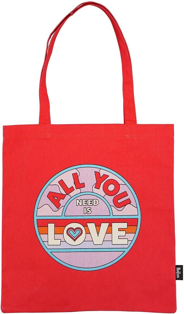 Half Moon Bay The Beatles All You Need is Love 16.5 x 15 Inch Red Recycled Cotton Reusable Grocery Shopping Bag