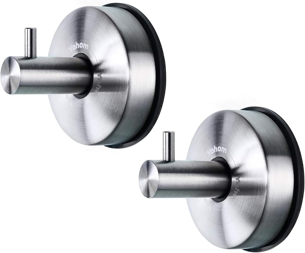 YOHOM Stainless Steel Vacuum Suction Cup Bathroom Shower Holders - Removable Towel Rack, Bathrobe and Loofah Hooks with Brushed Finish
