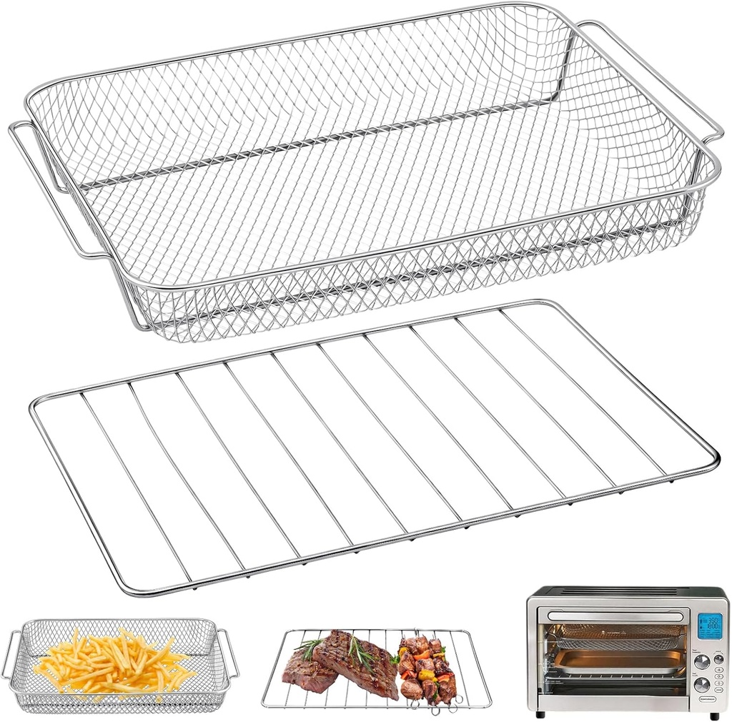 2 Pcs Air Fryer Accessories Set, Baking Wire Rack, Basket Compatible with 26 Q Extra Large Emeril Lagasse, 360 Stainless Steel Roasting Steamer Grill Racks Replacement Parts