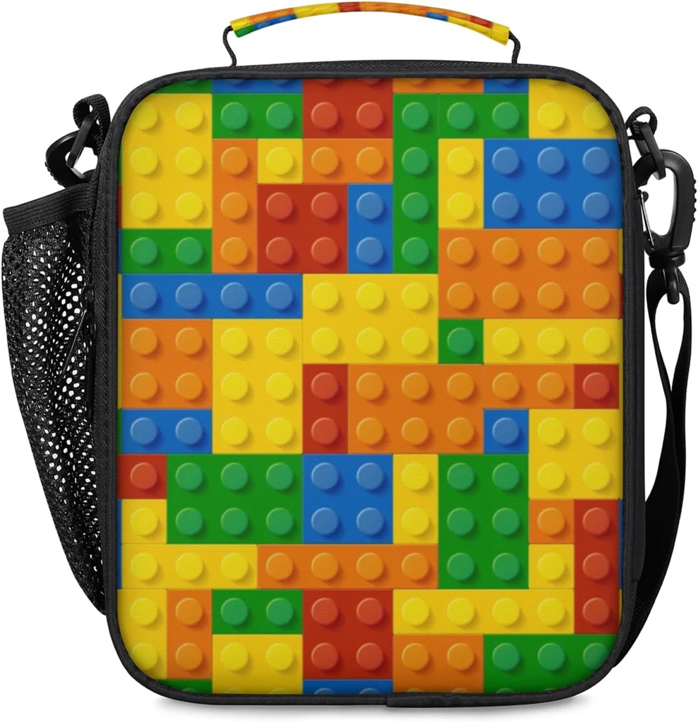 Lunch Boxes Bag for Kids - Insulated Leakproof Lunchbox for Boys Girls Portable Lunch Cooler Tote Bag for School Work Picnic with Shoulder Strap(Colorful Building Blocks