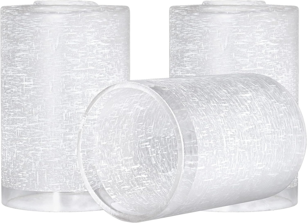 3 Pack White Linen Glass Lamp Shade Replacement Globe & Covers for Light Fixtures, 6-1/16" Tall, 1-5/8 inch Fitter, Cylinder Glass Shade