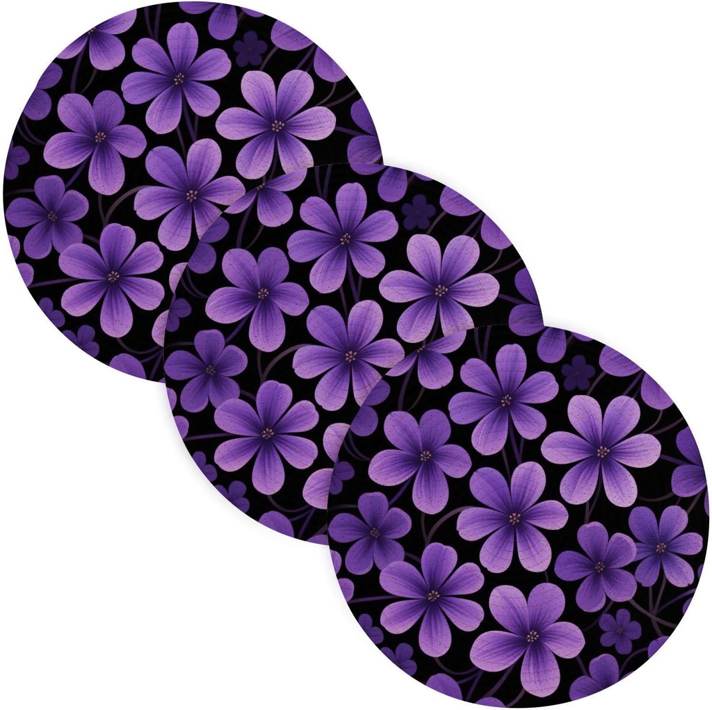 3 Pcs Hot Water Pad for Crock Pot Small Purple Flowers Black Minimalist Style 15in Polyester-Cotton Thread Weave Home Decor alfombrilla de para cocina