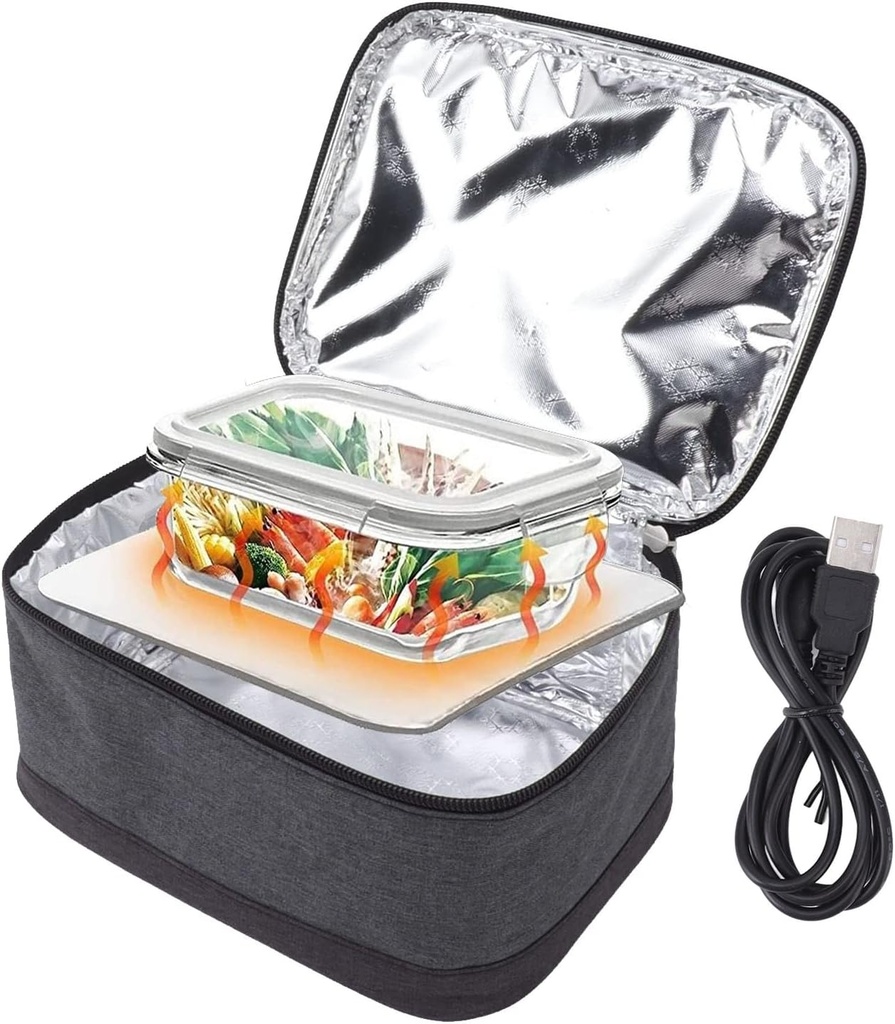 TOPINCN Electric Lunch Box Food Warmer Portable Food Heater Heated Lunch Box Bag USB Constant Heating Insulation Bag for Car Truck Home Work (Light Gray)