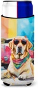 Caroline's Treasures Yellow Labrador Hippie Dawg Hugger for Ultra Slim Cans Can Cooler Sleeve Hugger Machine Washable Drink Sleeve Hugger Collapsible Insulator Beverage Insulated Holder