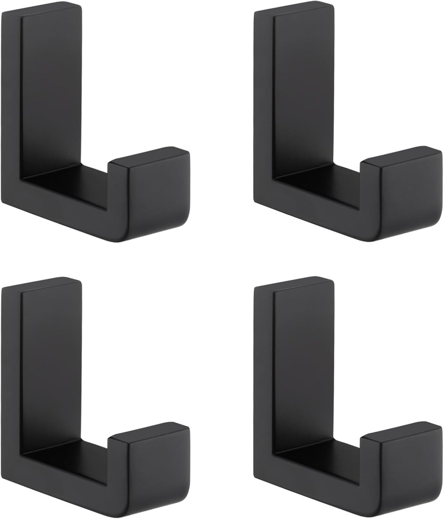 Angle Simple Bathroom Towel Hooks, SUS 304 Stainless Steel Robe Coat Holder Hanger Wall Mounted, Matte Black, 4 Pack
