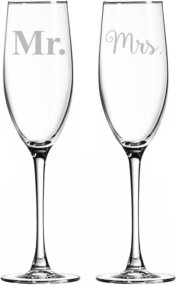Mr. and Mrs. Champagne Toasting Flute Glasses, Set of 2