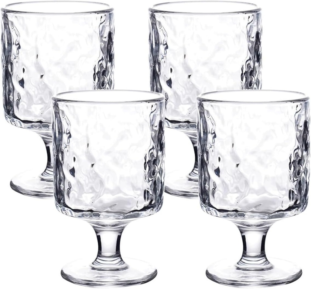 Transparent Vintage Goblet Glasses of 4, Mixed Drink Tumblers, 7.7 oz Wine Glasses Drinking Tumbler Glassware for Iced Tea, Wine, Beer, Juice, Cocktail, Whiskey