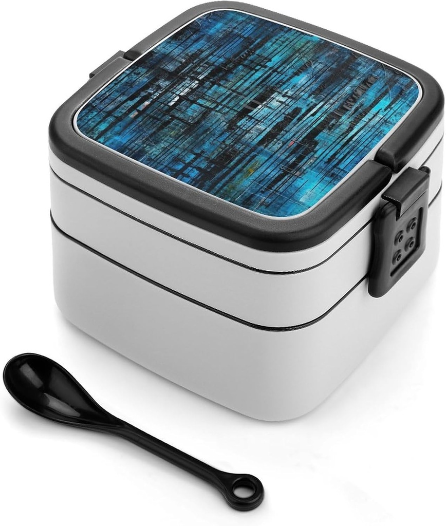 Bento Box Adult Lunch Box with Compartments Blue And Black Stripes Portable Lunchbox Large Size Bento Lunch Containers Double Layered Lunch Box for Work Picnic Travel