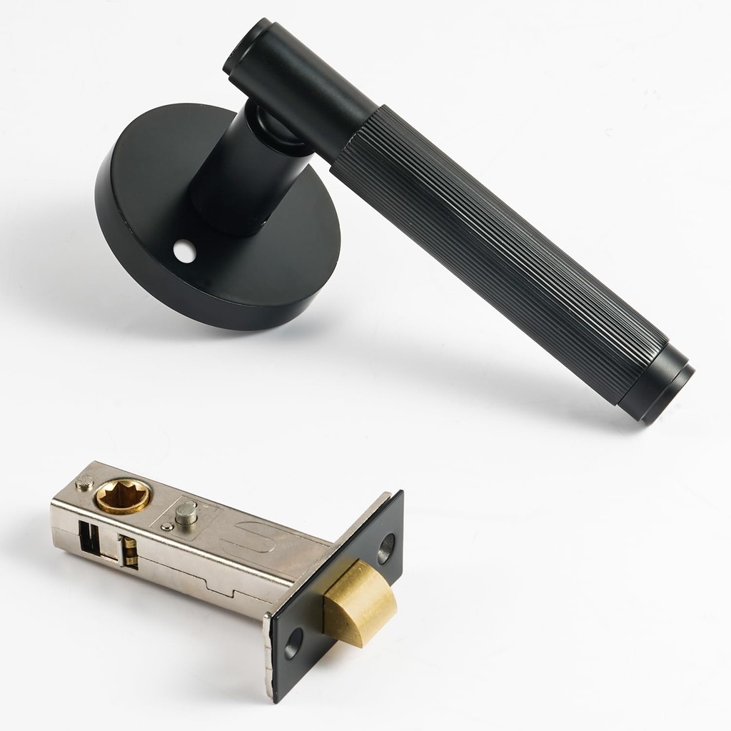 Matt Black Door Handles - Door Handle with Privacy Locking Function for Home Decoration, 1 Pack - Fits All Standard Doors - Locking Door Handle Knobs for Bedroom and Bathroom