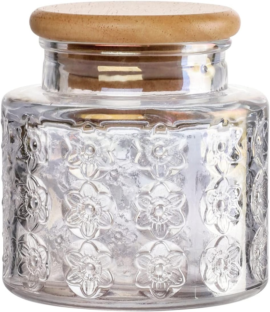 1 PC 9.8 oz Small Glass Coffee Canister Airtight Storage Jar with Bamboo Wooden Lid Vintage Glass Jar with lid for Beans, Candy, Coffee, Rice, Tea, Oats, Sugar