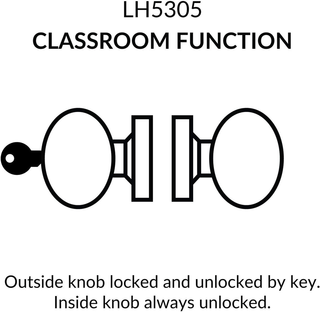 Commercial Door Locks Knob Cylindrical Classroom Silver Door Knobs Lock Function Key Locks Exterior Stainless Steel Finish LH5305OB -US32D UL Certified ANSI/BHMA Grade 2 Commercial Knob Embassy Series