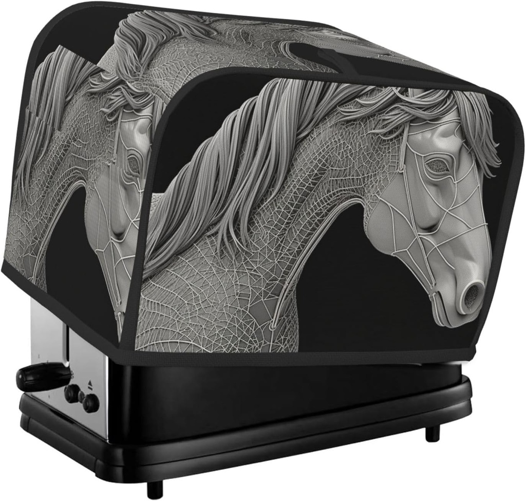 3d View Horse 2 Slice Toaster Covers Dustproof Splash-Proof Bread Machine Cover Fingerprint Protectors Small Washable Kitchen Appliance Cover Universal Size