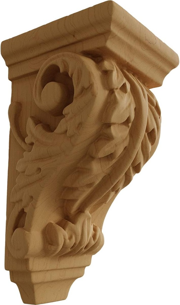 2 1/4"W x 2 1/4"D x 4 1/4"H Extra Small Acanthus Wood Corbel, Alder
