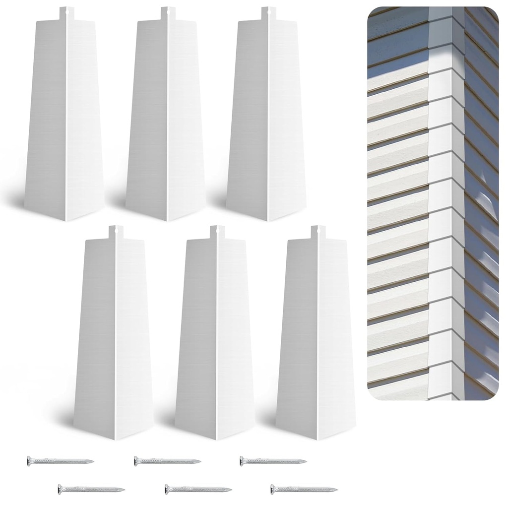 6 Pcs Aluminum Corners 8 Inch Outside Siding Corner Caps Smooth Siding Aluminum Corner Trim, Metal Nails Included for Mobile Home House Exterior（White）
